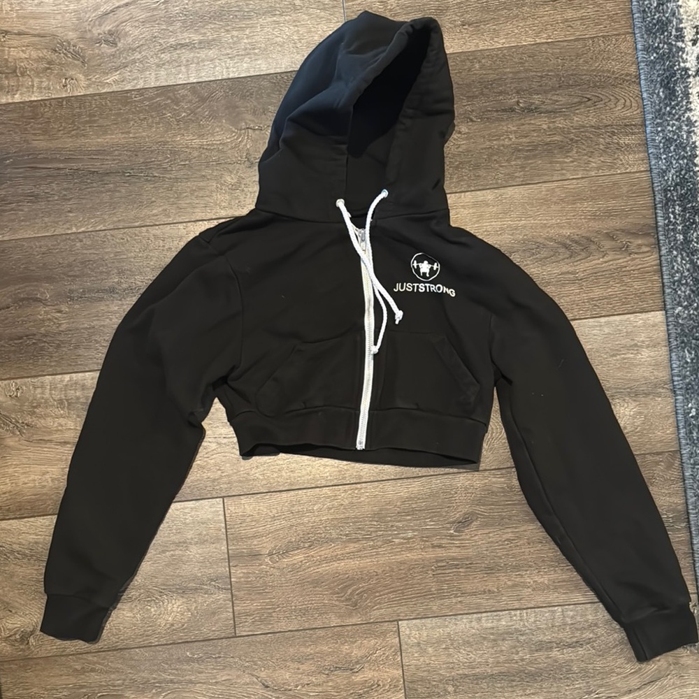 Black Cropped Hoodie with JustStrong Logo